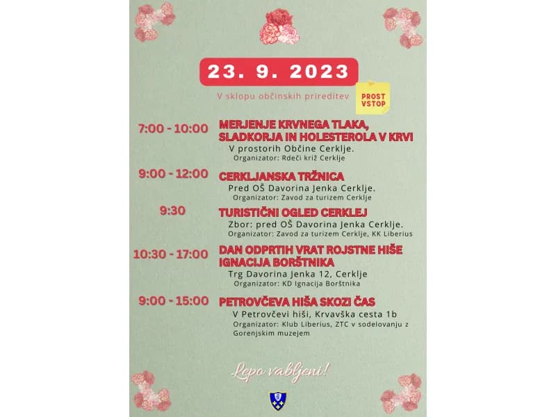 23. 9. 2023 vabljeni v Cerklje na pestro dogajanje!