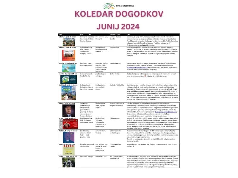 KOLEDAR DOGODKOV JUNIJ