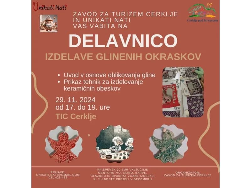 VABILO NA PRAZNIČNO DELAVNICO ZA IZDELAVO OKRASKOV IZ GLINE
