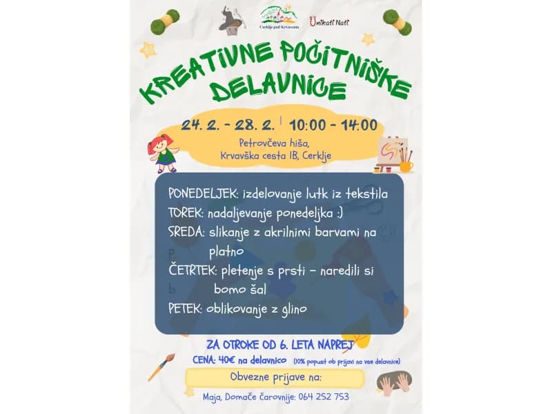 Kreativne počitniške delavnice za otroke v Cerkljah