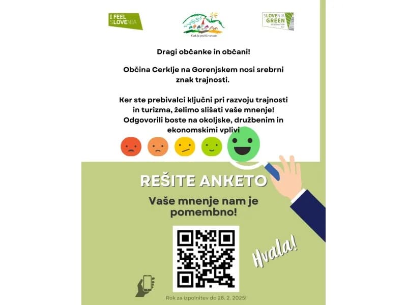 Take part in the survey on sustainability and tourism in the municipality of Cerklje