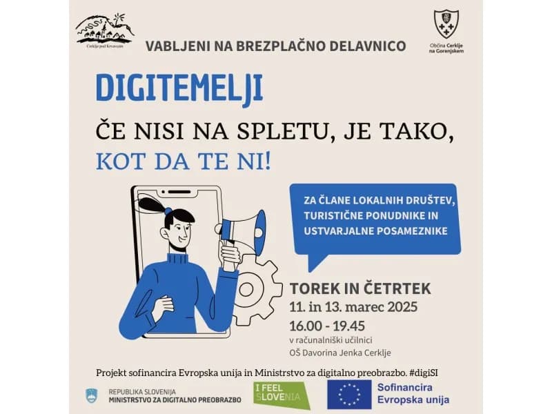 Vabljeni na brezplačno delavnico DigiTEMELJI: Če nisi na spletu, je tako, kot da te ni!