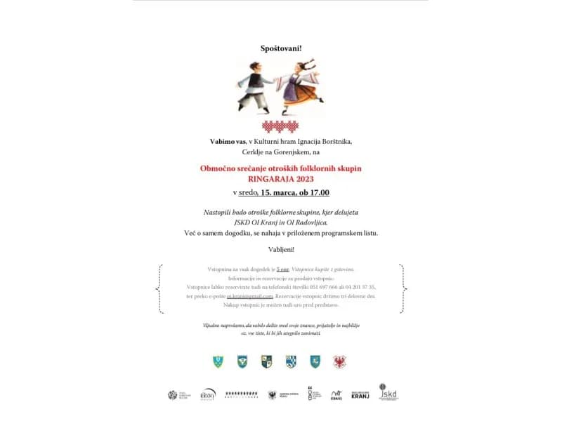 Območno srečanje otroških folklornih skupin RINGARAJA 2023