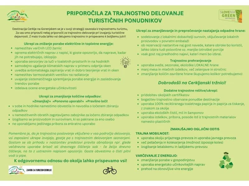 Priporočila za trajnostno delovanje turističnih ponudnikov