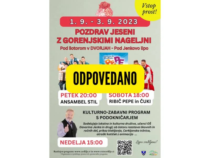 POZDRAV JESENI Z GORENJSKIMI NAGELJNI - ODPOVEDANO!