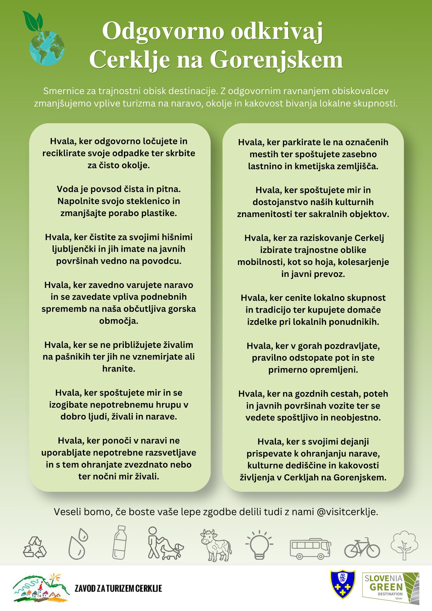 Infografika: Odgovorno odkrivaj Cerklje na Gorenjskem – smernice za trajnostni obisk