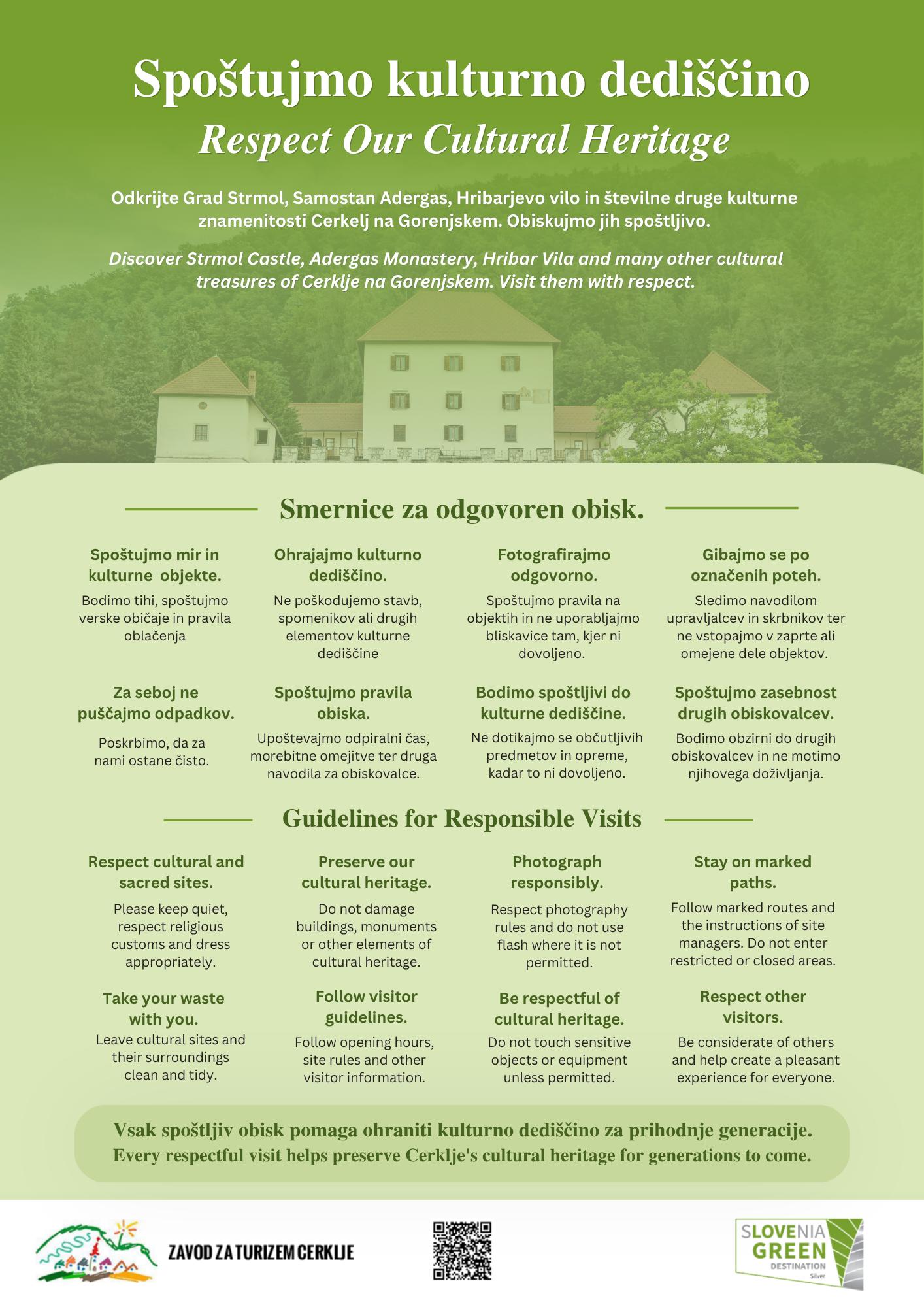 Infografika: Spoštujmo kulturno dediščino – smernice za odgovoren obisk, Grad Strmol